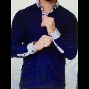 NWT Maceoo Polo L Stripe Wave Navy